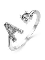 Creative Letter & Artificial Zircon Decor Cuff Engagement Ring for Her, Adjustable Open Promise Wedding Ring, Fall Fashion Je...