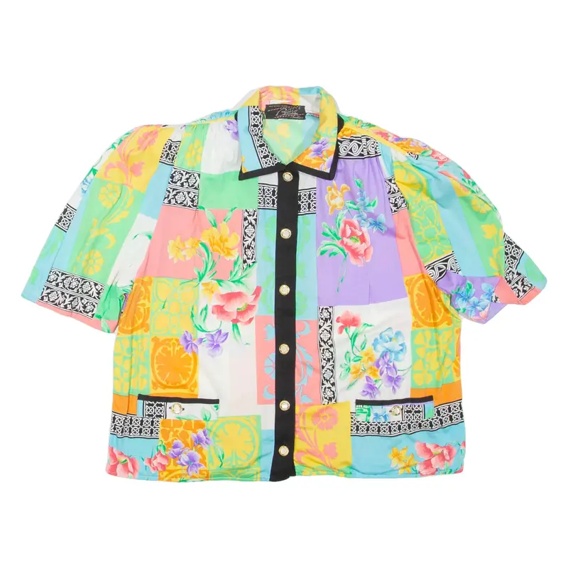 Womens Printed Top Pink Collared Floral L