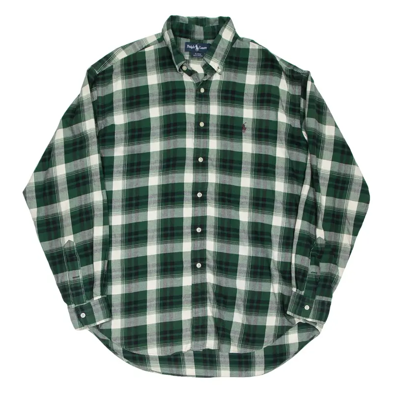 RALPH LAUREN Blaire Mens Shirt Green Check Long Sleeve L