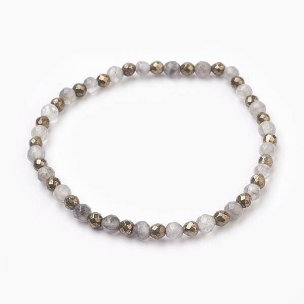 Natural Cloud Quartz & Pyrite Beads Stretch Bracelets