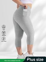 【Plus Size】 Solid / Leopard Print High Waist Pocket Capri Leggings, Casual Comfy High Stretch Yoga Leggings, Women's Bott...