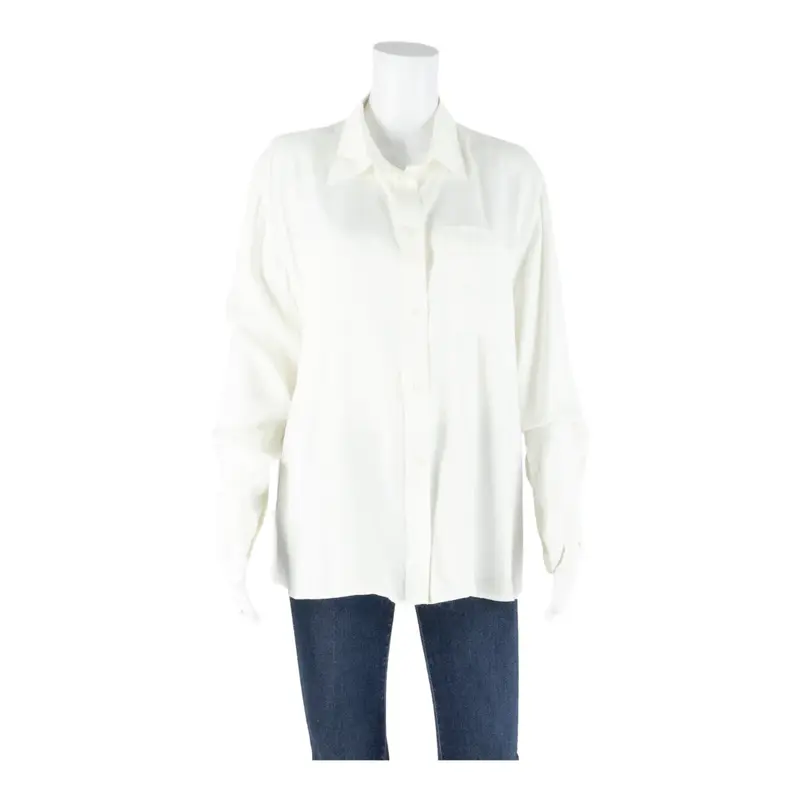THE SHIRT COMPANY Oversized Womens Blouse Shirt Cream Collared Viscose UK 12
