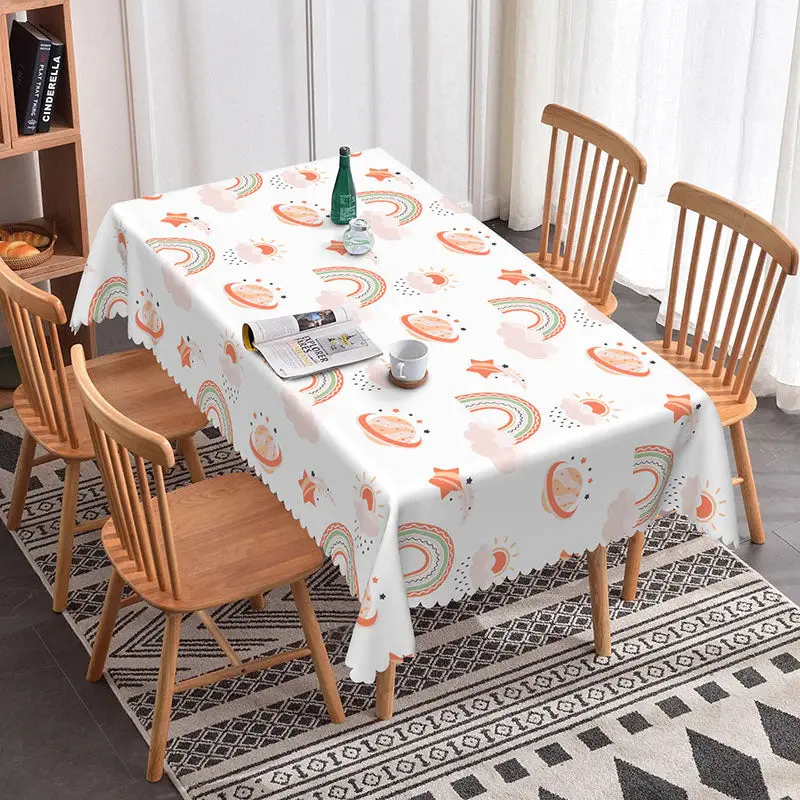Aperturee Boho Rainbow Cartoon Party Rectangle Tablecloth, 52x70 Inch, 30.82 USD, rectangle tablecloths, ZJY04672-A