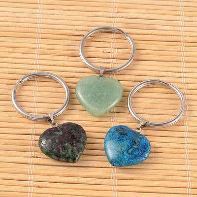 Heart Natural & Synthetic Mixed Gemstone Keychain