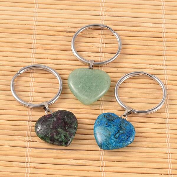 Heart Natural & Synthetic Mixed Gemstone Keychain