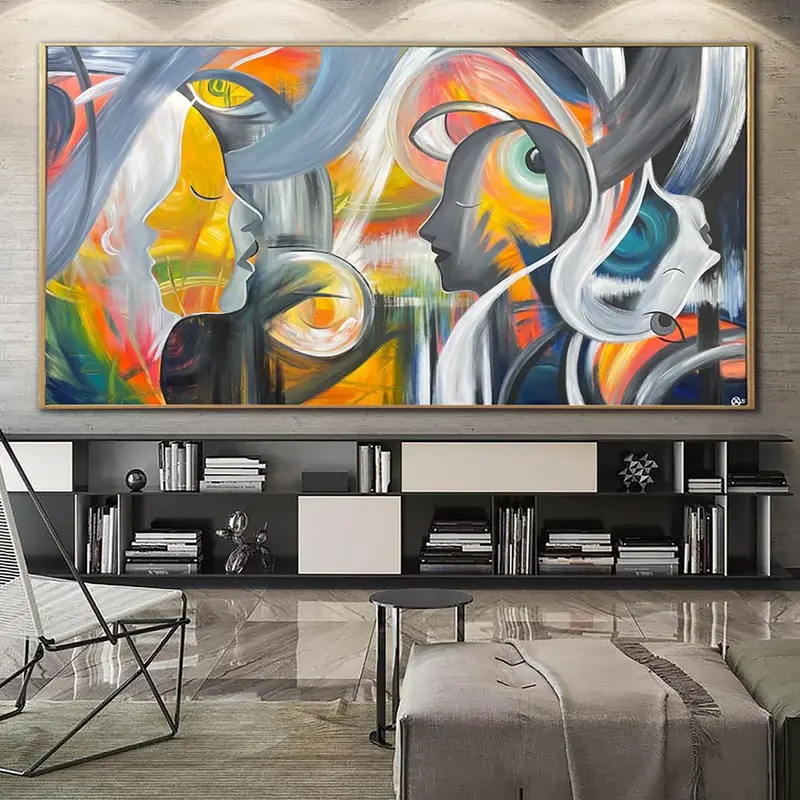 Large Abstract Figurative Paintings On Canvas Original Faces Painting Modern Textured Handmade Artwork | SUN AND MOON