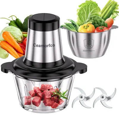 ceamorfco Food Processors, Electric Food Chopper with Meat Grinder & Vegetable Chopper - 2 Bowls (8 Cup+8 Cup) with Powerful ...