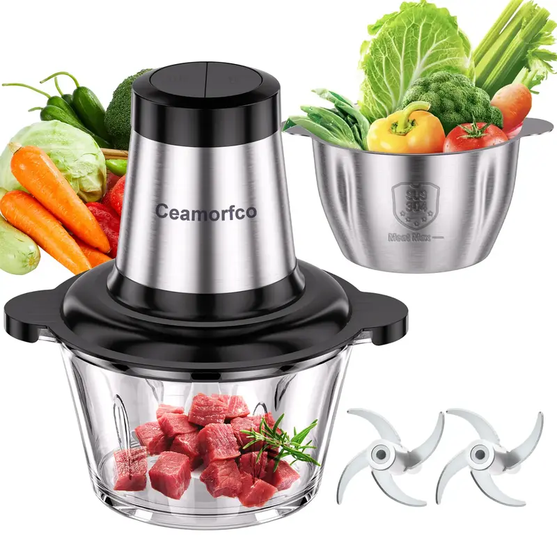 ceamorfco Food Processors, Electric Food Chopper with Meat Grinder & Vegetable Chopper - 2 Bowls (8 Cup+8 Cup) with Powerful ...