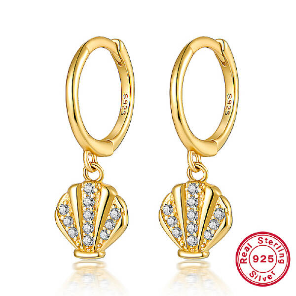 925 Sterling Silver Micro Pave Cubic Zirconia Dangle Hoop Earrings