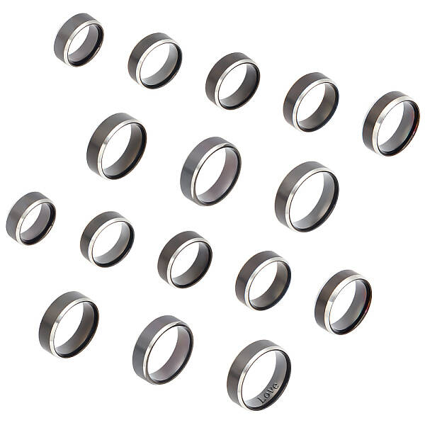 16Pcs 8 Size 304 Stainless Steel Plain Band Rings Set