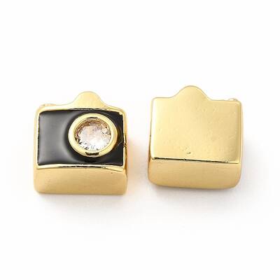 Brass Micro Pave Cubic Zirconia Beads