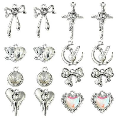 18Pcs 8 Styles Alloy Glass & Resin Pendants