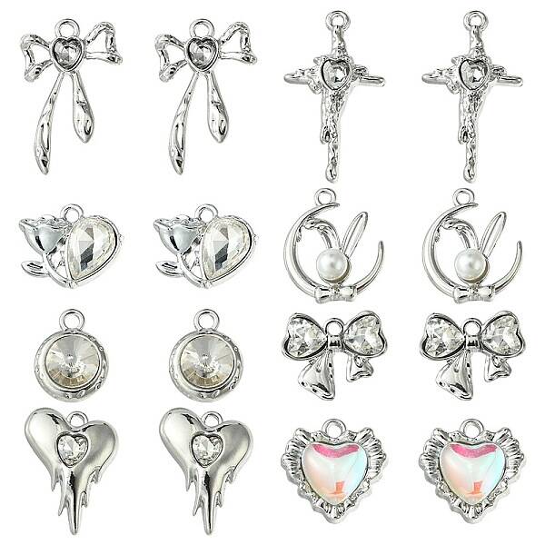 18Pcs 8 Styles Alloy Glass & Resin Pendants