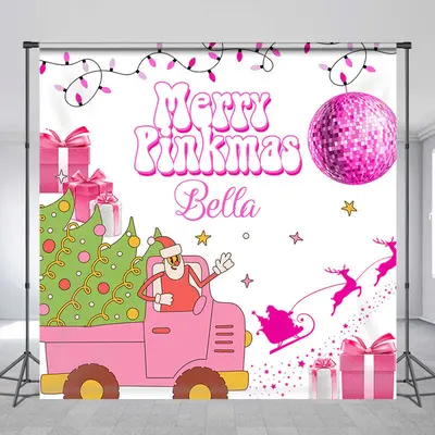 Santa Pink Cedar Truck Custom Merry Christmas Backdrop - Aperturee
