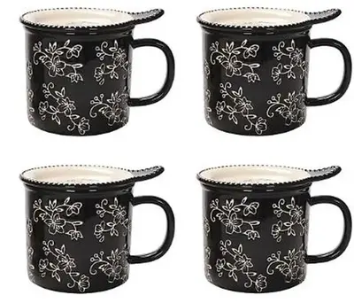Temp-tations Floral Lace Set of (4) 24-oz Mega Mugs with Lid-Its