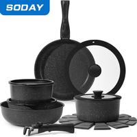 SODAY 15pcs Pots and Pans Set Non Stick, Cookware Sets with Detachable Handle, Nonstick RV Kitchen Cooking Set Removable Hand...