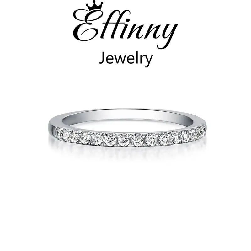 Effinny 0.3ct Classic Half Eternity Wedding Band, 5A Cubic Zironica Stacking Durable Women's Wedding Ring In Sterling Silver ...