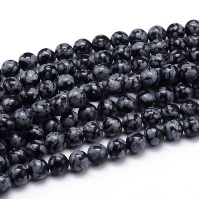 Natural Snowflake Obsidian Round Bead Strands