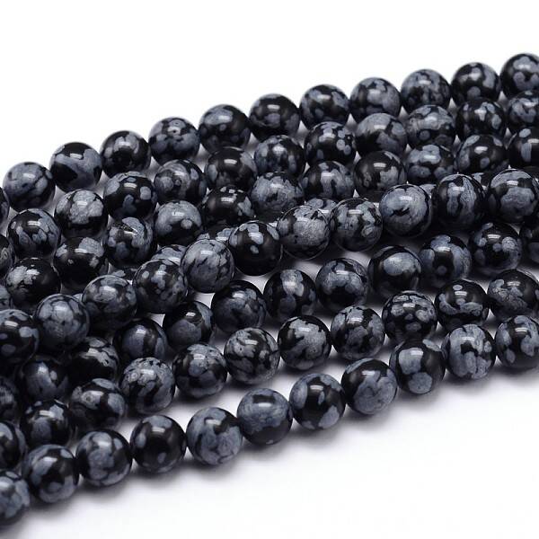 Natural Snowflake Obsidian Round Bead Strands