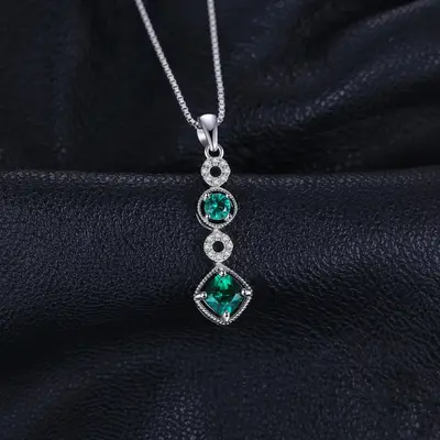 Exquisite Created Nano Emerald Pendant Necklace in 925 Sterling Silver - A Timeless Gift for Women