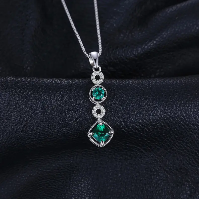Exquisite Created Nano Emerald Pendant Necklace in 925 Sterling Silver - A Timeless Gift for Women