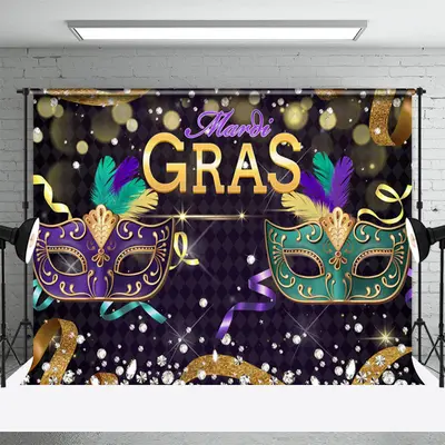 Glitter Purple Green Masquerade Mardi Gras Backdrops - Aperturee