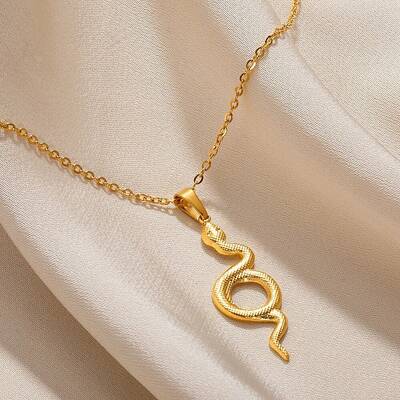 304 Stainless Steel Snake Pendant Necklaces for Women Men