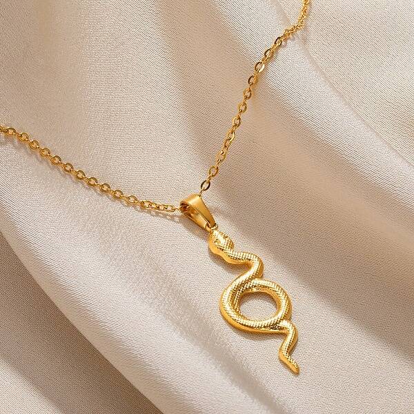 304 Stainless Steel Snake Pendant Necklaces for Women Men