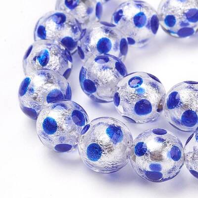 Handmade Silver Foil Lampwork Beads Strands