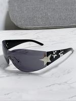 Unisex Street Style Star Design Wrap Around Sunglasses, Trendy Y2k Frames Sunglasses for Everyday Use, Fashionable Versatile ...