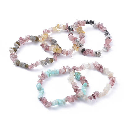Natural Mixed Stone Chip Stretch Bracelets