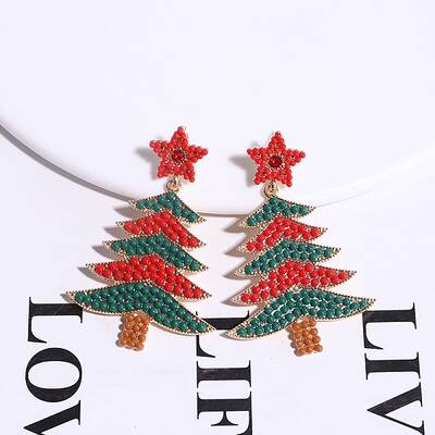 Christmas Trees with Star Alloy Dangle Stud Earrings for Women