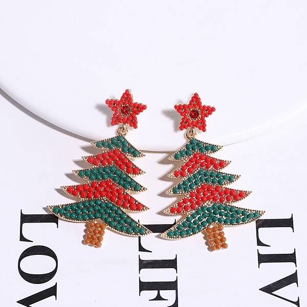 Christmas Trees with Star Alloy Dangle Stud Earrings for Women