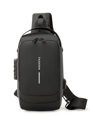 Men's Multi-function Zipper Belt Bag, Lightweight Waterproof Chest Bag with Usb Charging Port, Casual Fashion Plain Bum Bag f...