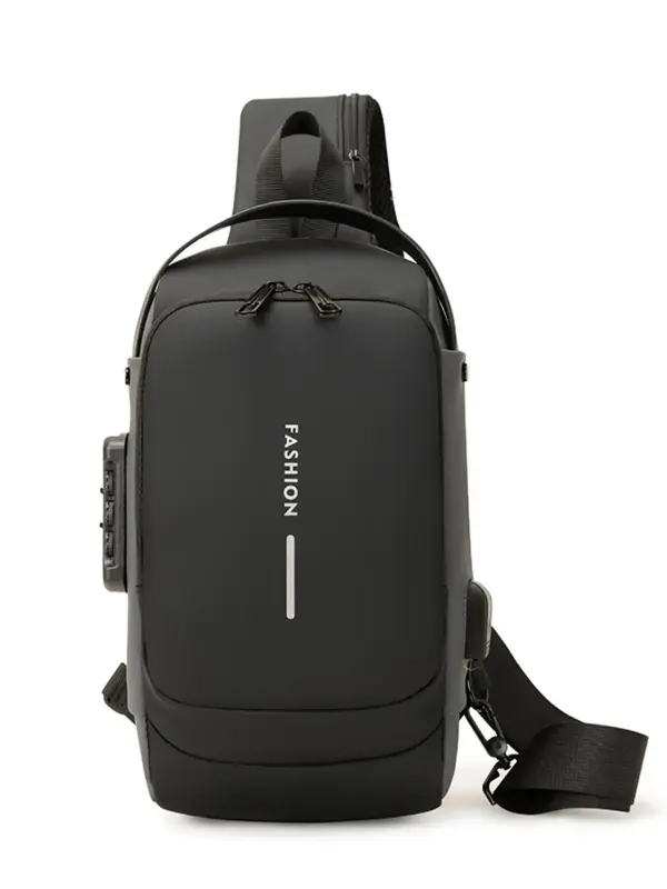 Men's Multi-function Zipper Belt Bag, Lightweight Waterproof Chest Bag with Usb Charging Port, Casual Fashion Plain Bum Bag f...