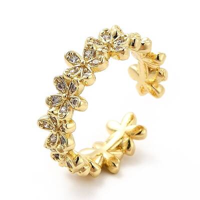 Clear Cubic Zirconia Flower Wrap Open Cuff Ring