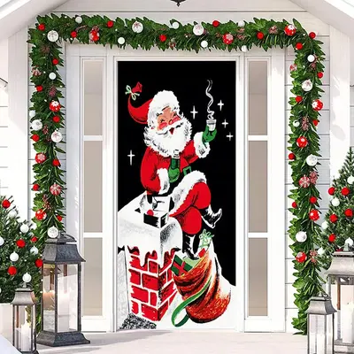 Chimney Santa Gifts Painting Christmas Door Cover - Aperturee