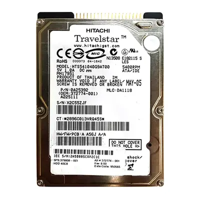 0A25392 Hitachi Travelstar 5K100 Series 40GB 5400RPM IDE Ultra ATA/100 (ATA-6) 8MB Cache 44-Pin 2.5-inch Hard Drive