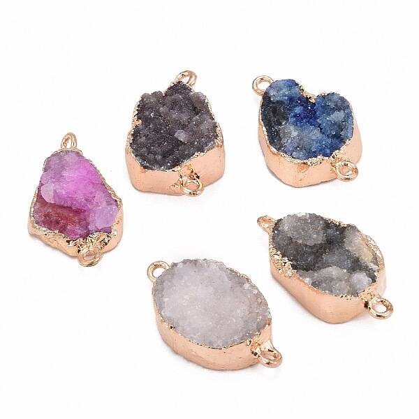 Golden Plated Dyed Natural Druzy Agate Links connectors with Iron Findings