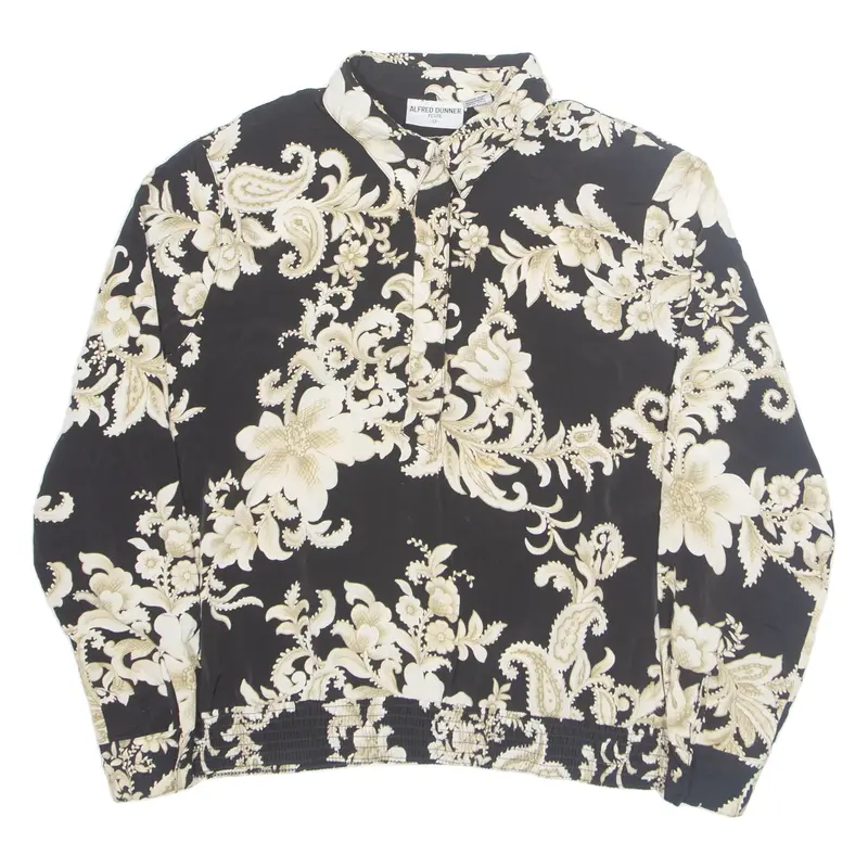 ALFRED DUNNER Petite Womens Printed Shirt Black Collared Floral UK 12
