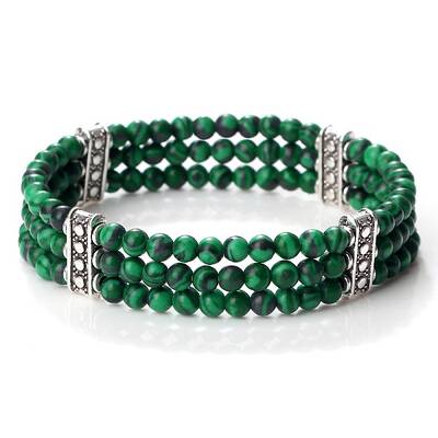 Round Synthetic Malachite & Alloy Multi-Strand Beaded Stretch Bracelets for Women Men