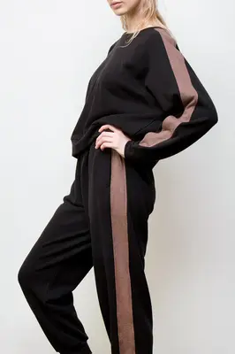 annie track suit - black w/ mocha stripe | Size: large