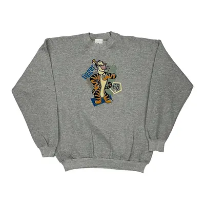 Tigger Disney Graphic Sweatshirt - Large Grey Cotton Blend