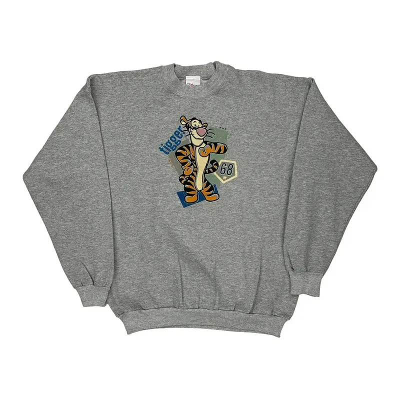 Tigger Disney Graphic Sweatshirt - Large Grey Cotton Blend