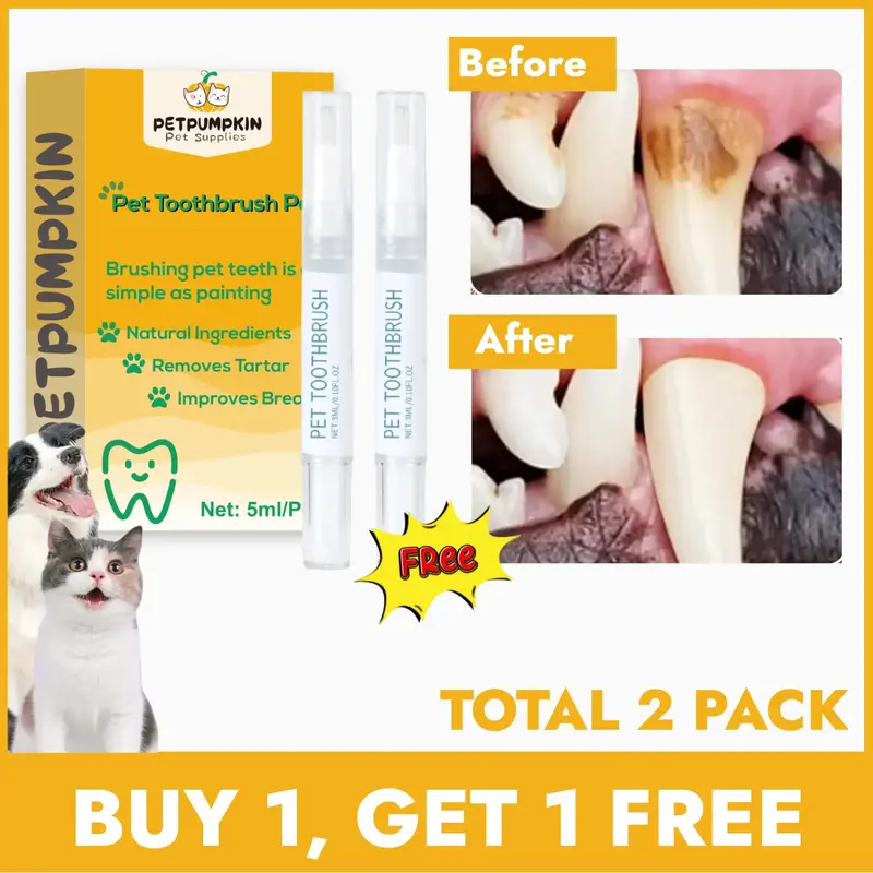 【Buy One, Get One Free】Toothbrush Pen 2 pack,Cat/Dog Tooth Whitening & Cleaning,Natural Plant Substance-Pet Teeth Repairi...