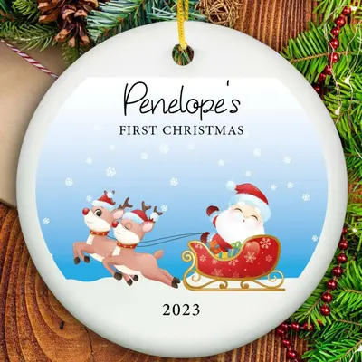 Personalized Baby's First Christmas Ornament 2023 - Ceramic