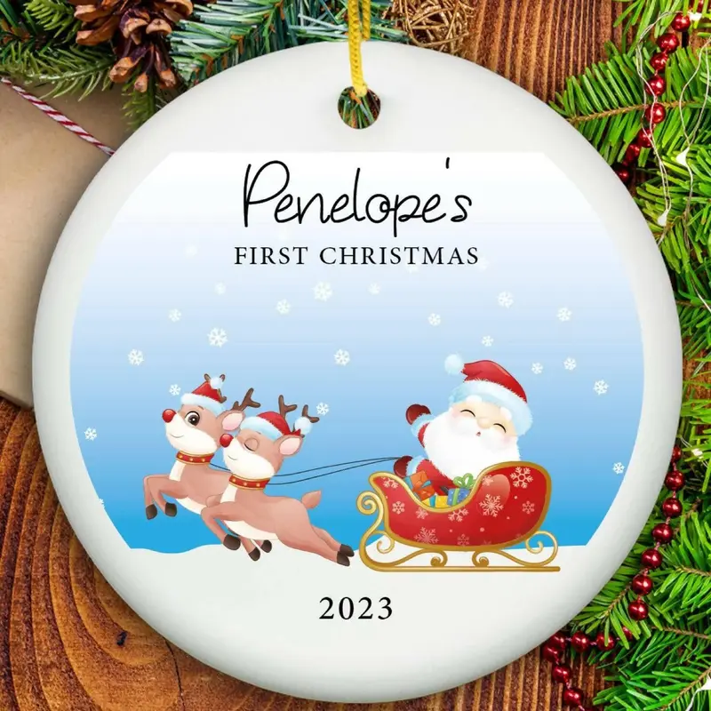 Personalized Baby's First Christmas Ornament 2023 - Ceramic