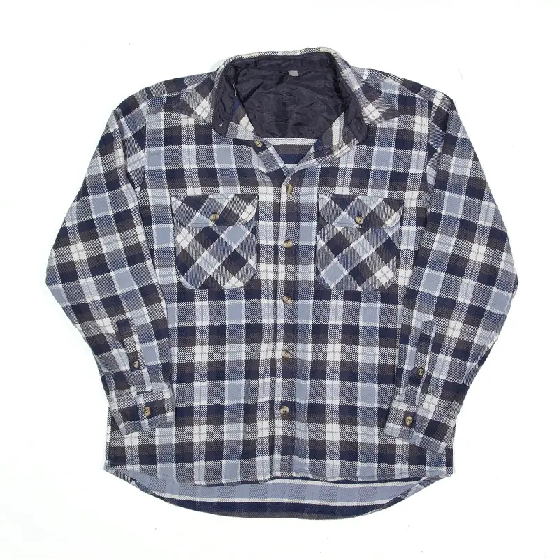 Flannel Shirt Blue Check Long Sleeve Mens M