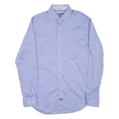 TOMMY HILFIGER Tailored Fitted Mens Shirt Blue Striped Long Sleeve L