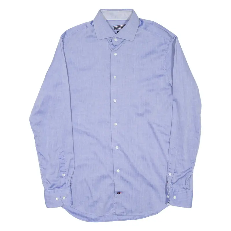 TOMMY HILFIGER Tailored Fitted Mens Shirt Blue Striped Long Sleeve L